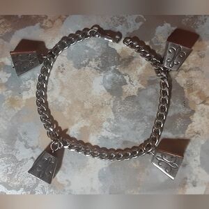 c1920-40 STERLING SILVER BELLS CHARM BRACELET 7 5"